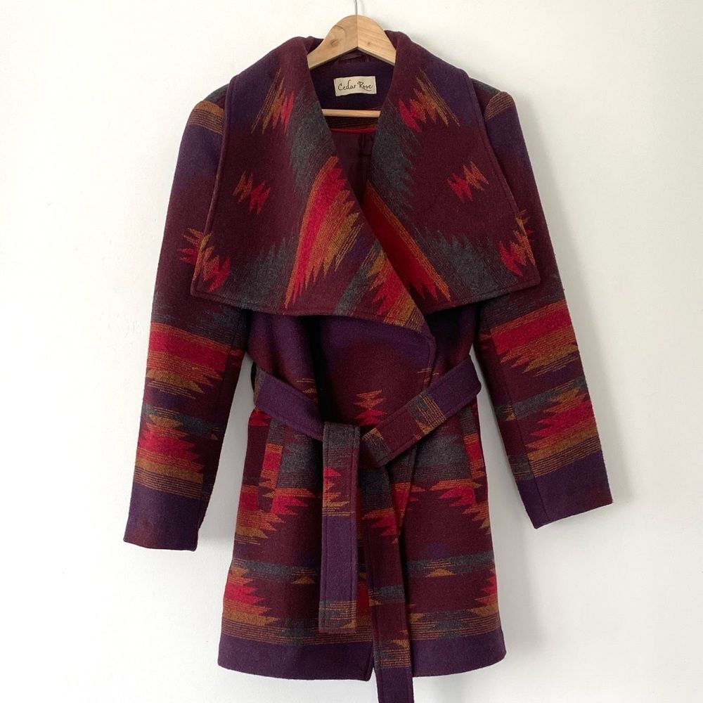 Cedar Rose South Western Coat w/ Belt Sz M Aztec Pattern Boho